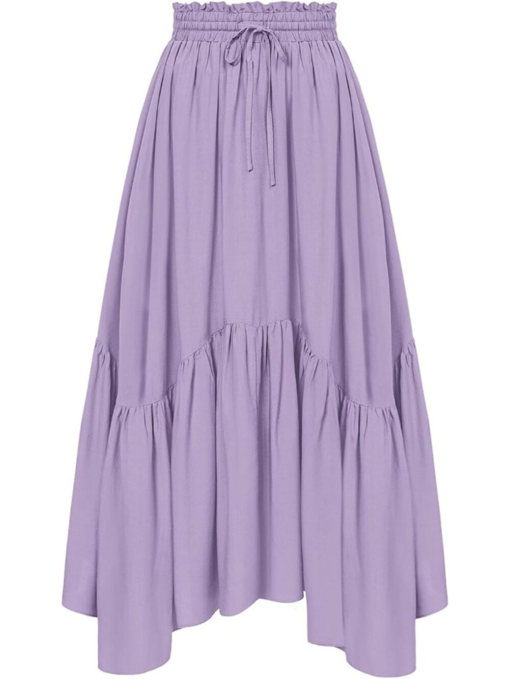 Women's Lilac Drawstring Renaissance Boho Flowy Asymmetric Tiered Maxi Skirt